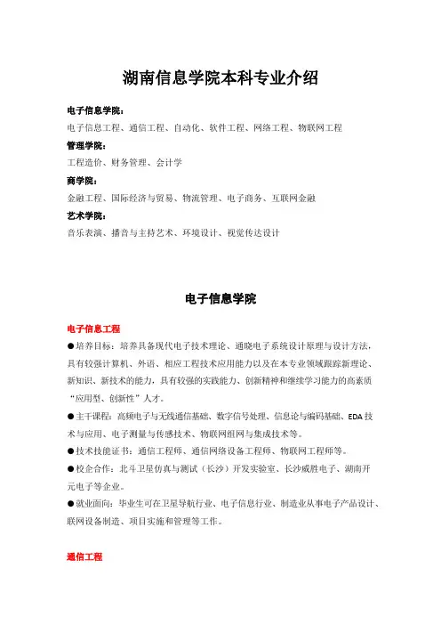 湖南信息学院本科专业简介