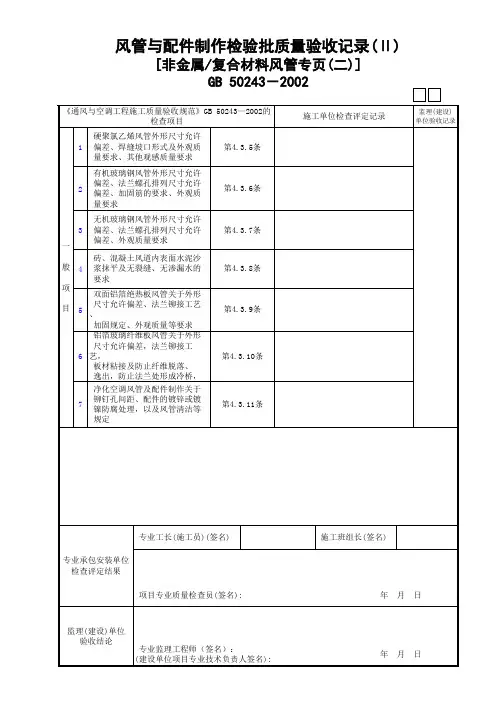 02风管与配件制作检验批质量验收记录