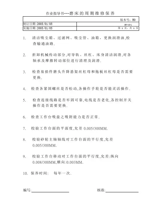 磨床的周期维修保养