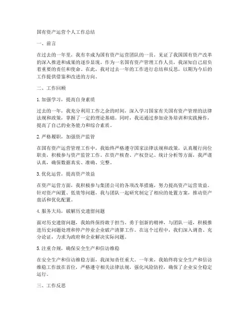 国有资产运营个人工作总结