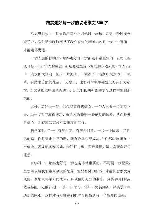 踏实走好每一步的议论作文800字