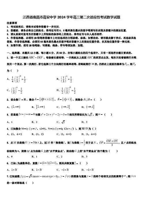江西省南昌市高安中学2024学年高三第二次适应性考试数学试题