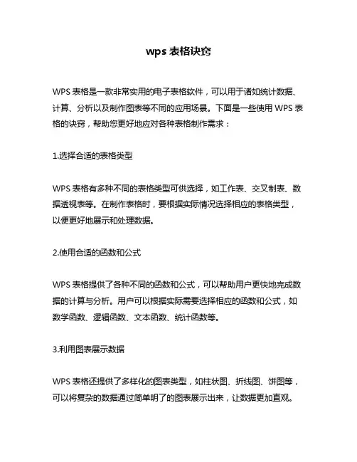 wps表格诀窍