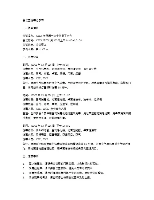 会议室消毒记录表