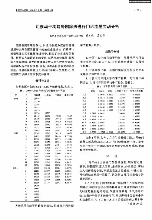 用移动平均趋势剔除法进行门诊流量变动分析