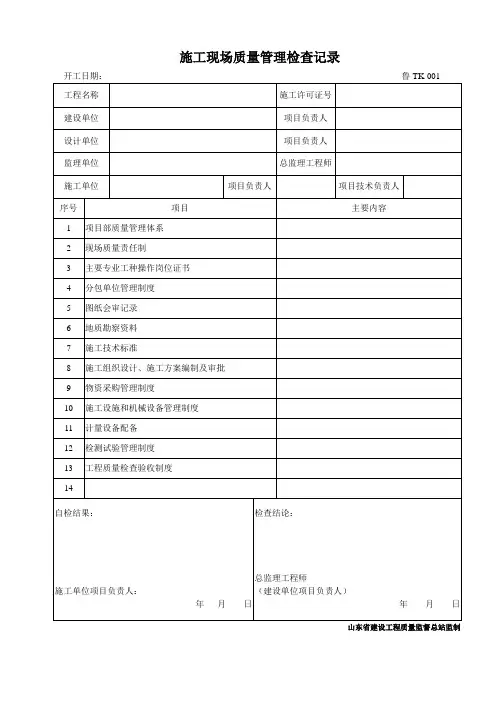 鲁TK-001施工现场质量管理检查记录