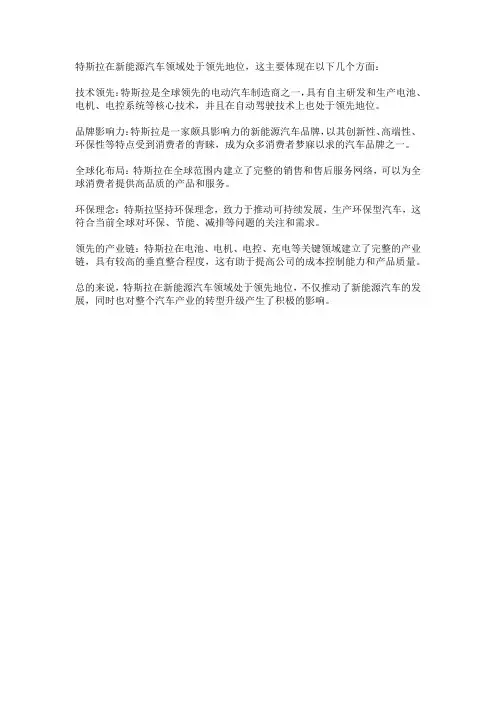 新能源汽车行业领头羊--特斯拉