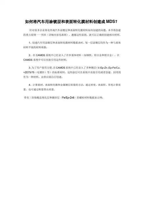 如何将汽车用涂镀层和表面转化膜材料创建成MDS