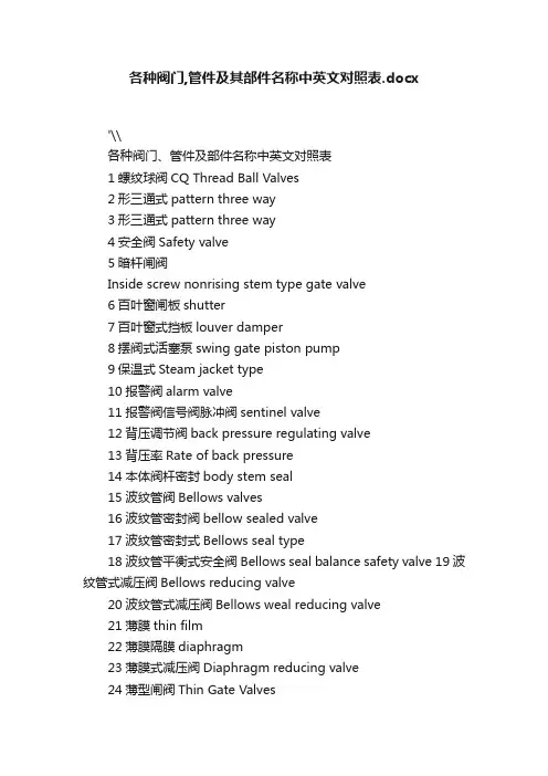 各种阀门,管件及其部件名称中英文对照表.docx