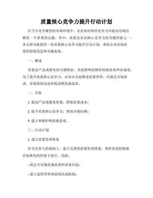 质量核心竞争力提升行动计划