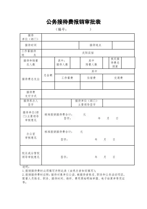 公务接待费报销审批表