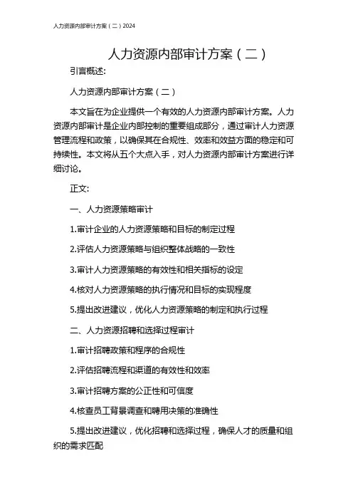 人力资源内部审计方案(二)2024