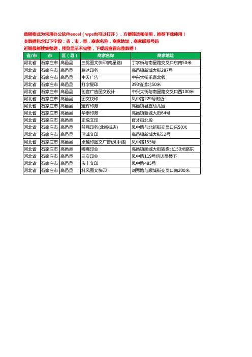 2020新版河北省石家庄市高邑县复印工商企业公司商家名录名单黄页联系电话号码地址大全16家