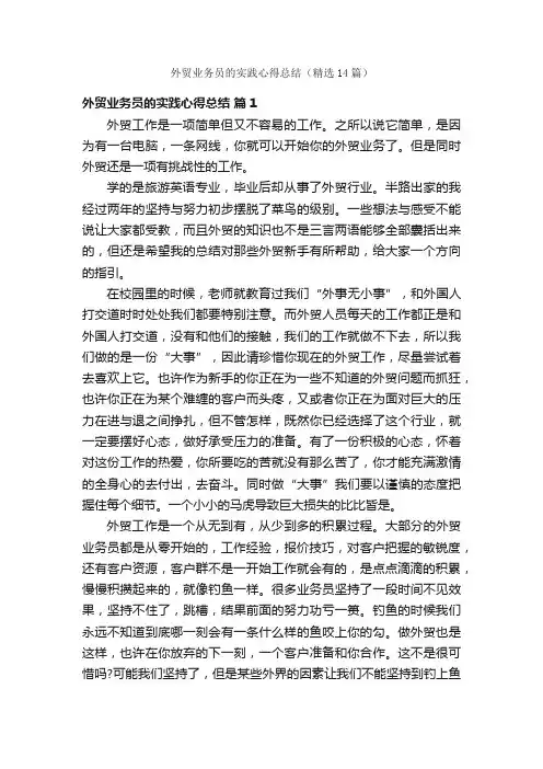 外贸业务员的实践心得总结（精选14篇）