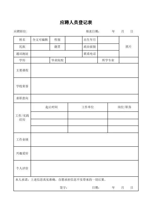 应聘人员应聘登记表模板