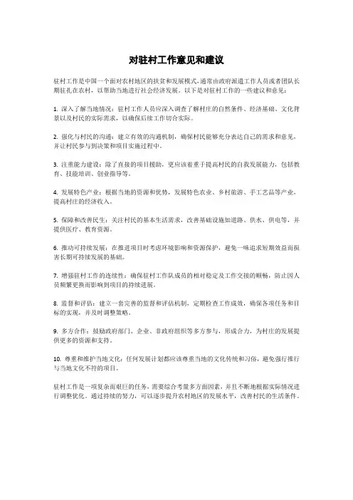 对驻村工作意见和建议