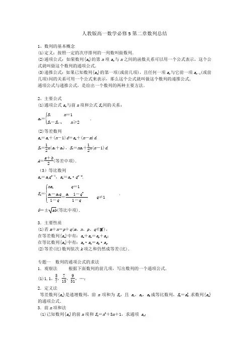 (推荐)人教版高一数学必修5-第二章数列总结
