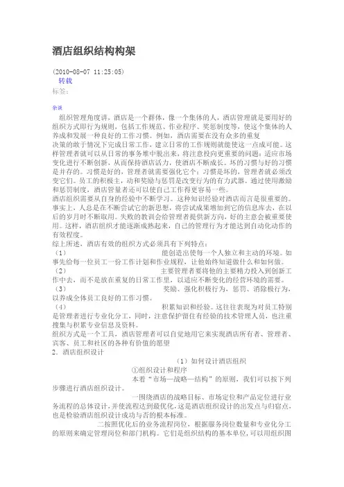 酒店组织结构构架