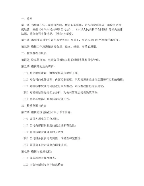 小贷公司稽核管理制度模板