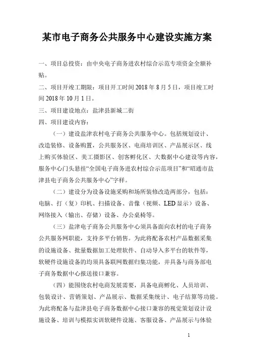 某市电子商务公共服务中心建设实施方案