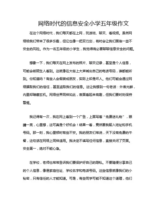 网络时代的信息安全小学五年级作文