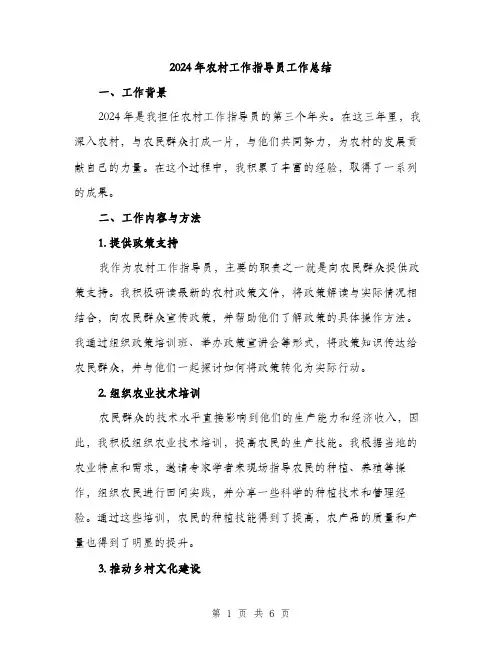 2024年农村工作指导员工作总结(2篇)