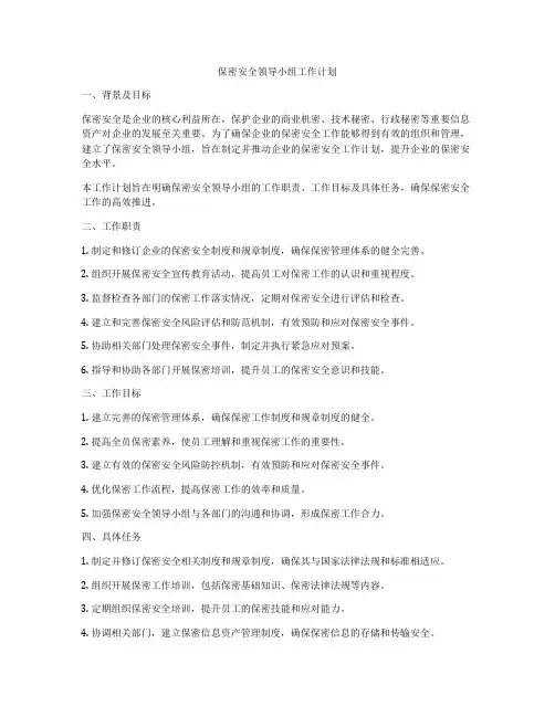 保密安全领导小组工作计划