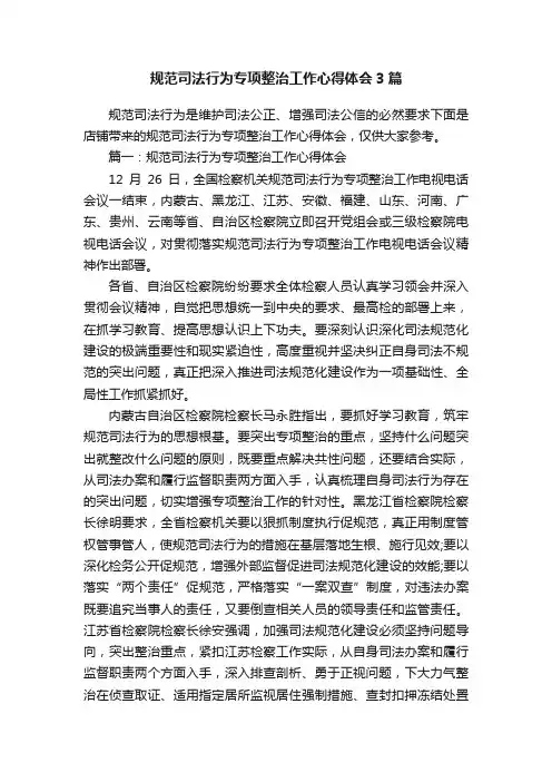 规范司法行为专项整治工作心得体会3篇