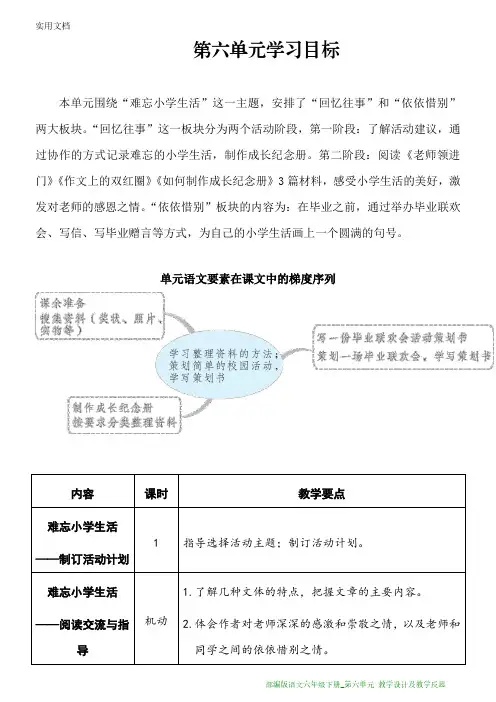 部编版语文六年级下册第六单元教学设计及教学反思