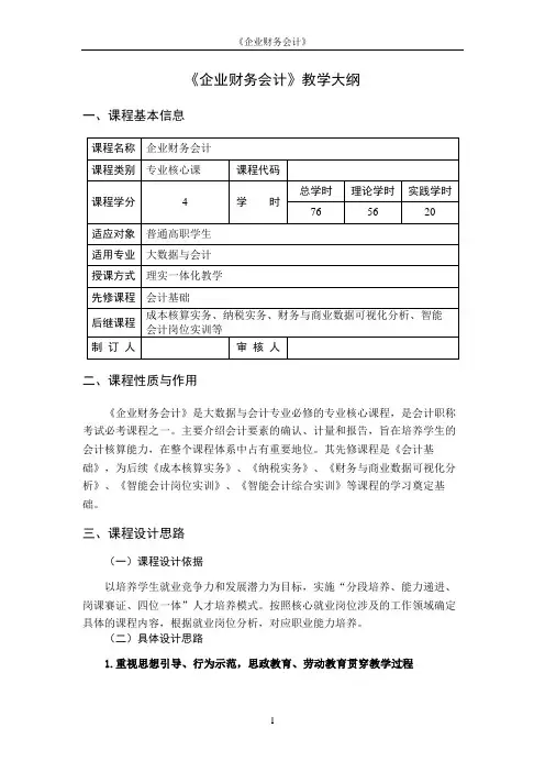企业财务会计 教学大纲.docx