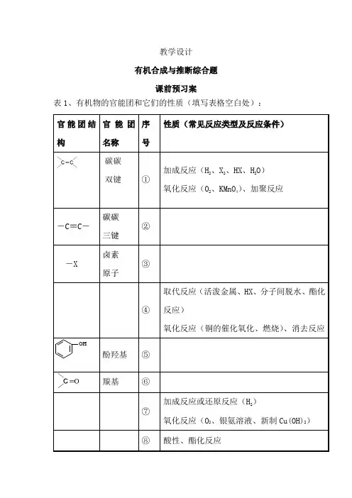 人教版高考化学复习《有机合成与推断综合题》教学设计