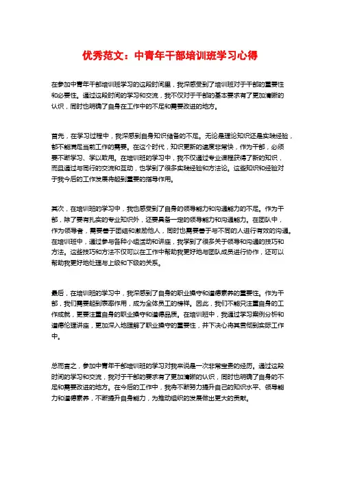 优秀范文：中青年干部培训班学习心得