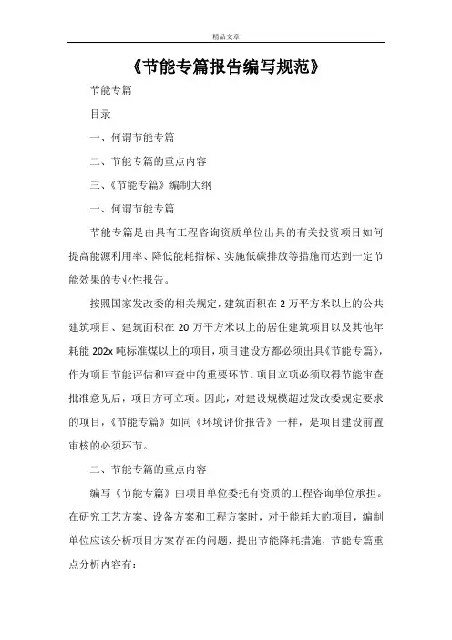 《节能专篇报告编写规范》