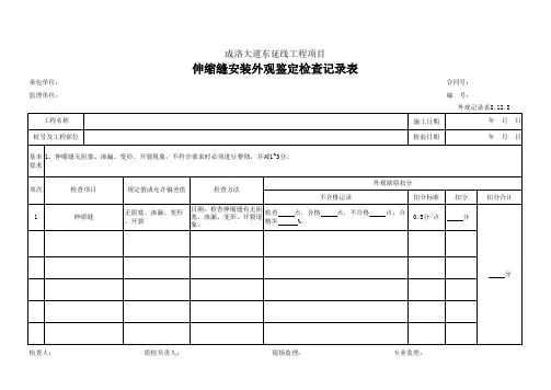 102、伸缩缝安装外观鉴定检查记录表(外观记录表8.12.8)