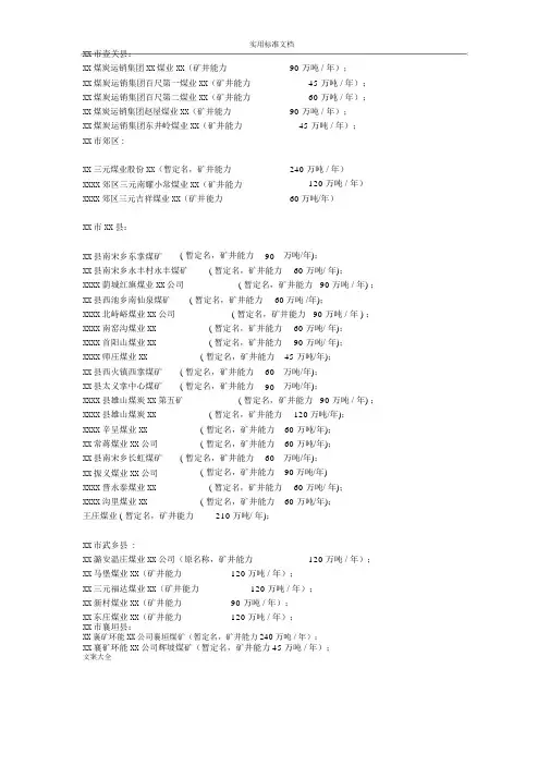 山西各县市煤矿分布