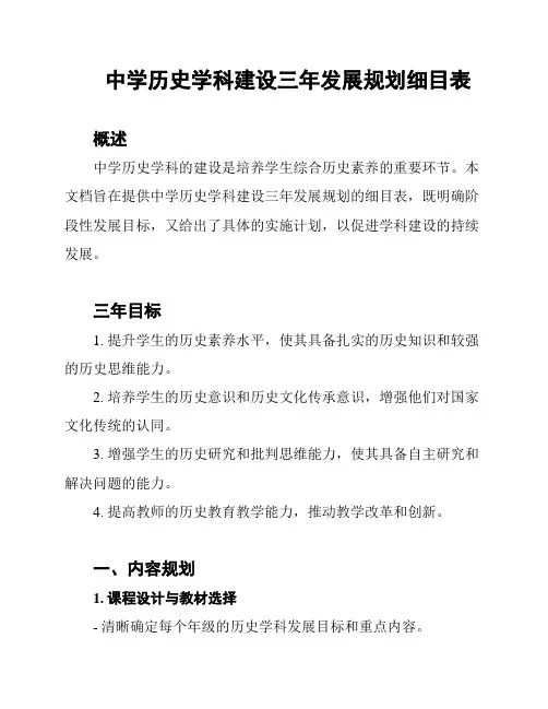 中学历史学科建设三年发展规划细目表