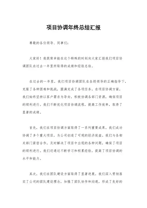 项目协调年终总结汇报