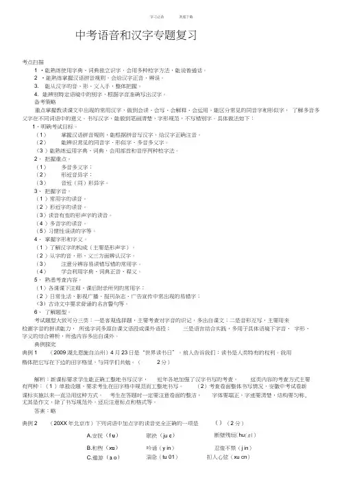 九年级语文中考语音和汉字专题复习人教版