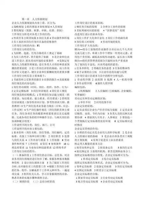 人力资源管理(三级)分章详细总结