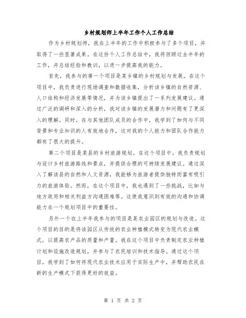 乡村规划师上半年工作个人工作总结