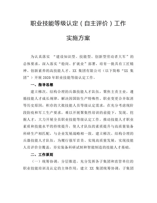 职业技能等级认定(自主评价)工作实施方案