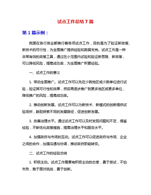 试点工作总结7篇