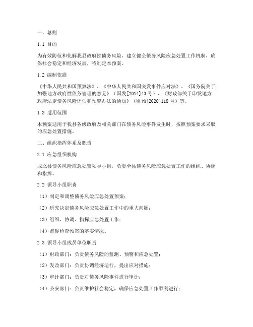 县债务风险应急处置预案