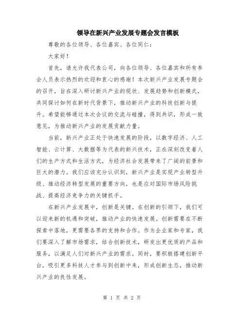 领导在新兴产业发展专题会发言模板