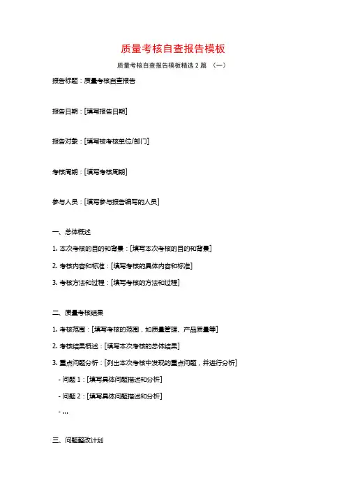 质量考核自查报告模板2篇