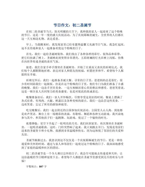 节日作文600字初二圣诞节