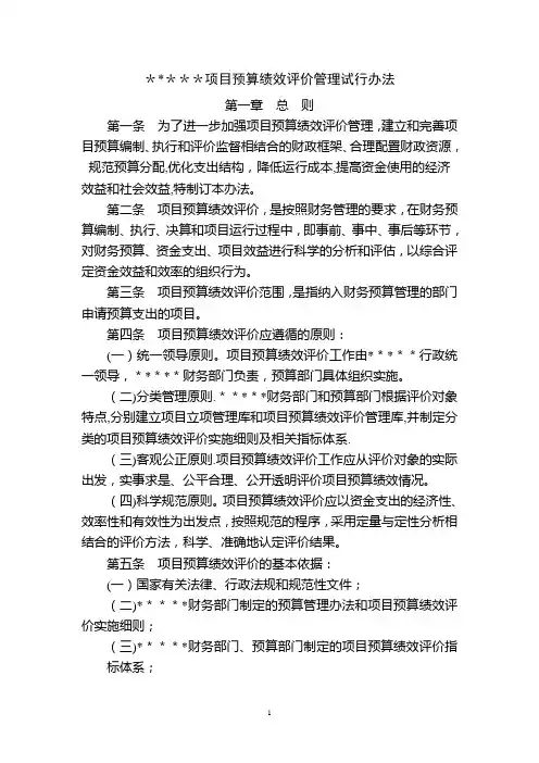 项目预算绩效评价管理试行办法