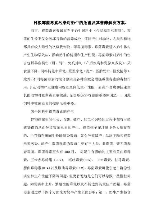 日粮霉菌毒素污染对奶牛的危害及其营养解决方案