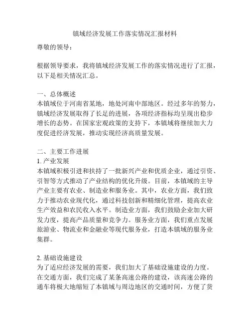 镇域经济发展工作落实情况汇报材料