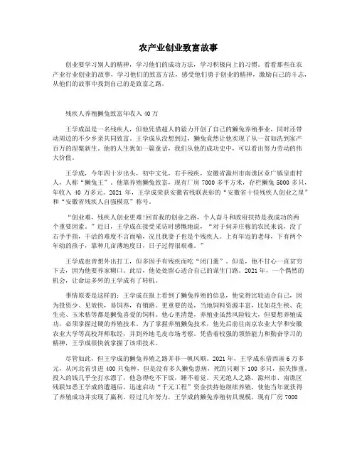 农产业创业致富故事